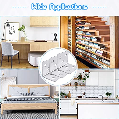 Carooyac 28PCS L Brackets for Wood + 168PCS Screws, Stainless Steel Corner Braces for Wooden Shelves, Heavy Duty Metal Angle Brackets - Image 4