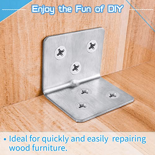 Carooyac 28PCS L Brackets for Wood + 168PCS Screws, Stainless Steel Corner Braces for Wooden Shelves, Heavy Duty Metal Angle Brackets - Image 2