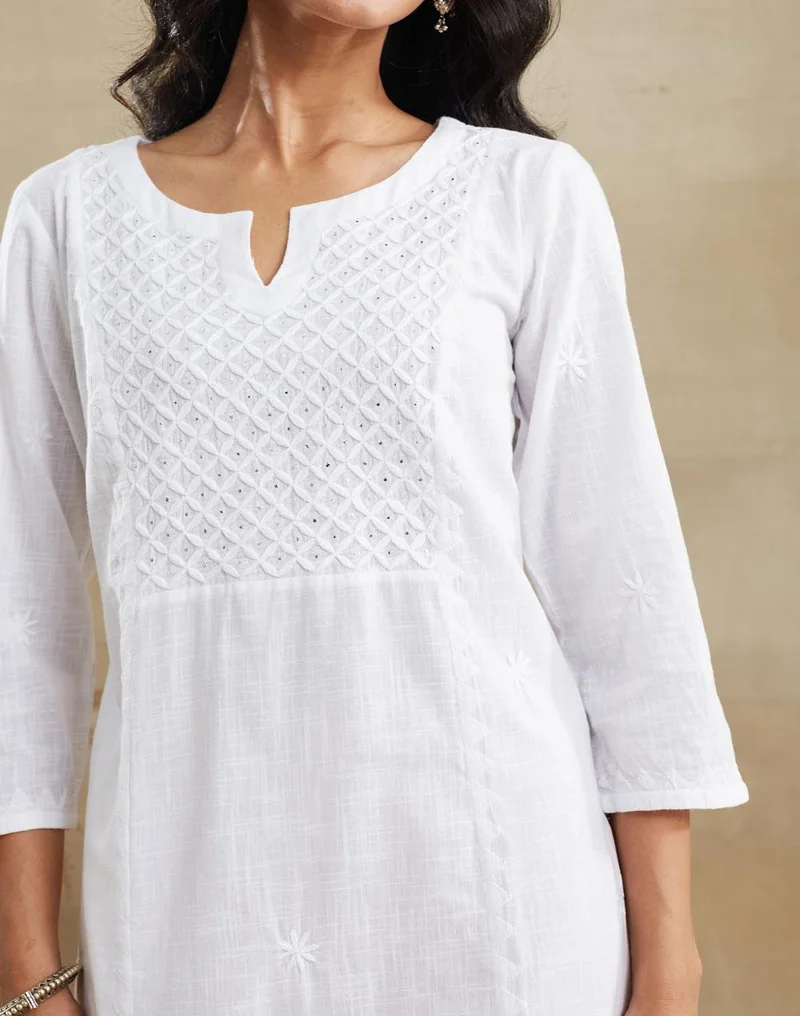 Fabindia  Offwhite Cotton Chikankari Long Kurta for Women | Best Price UAE