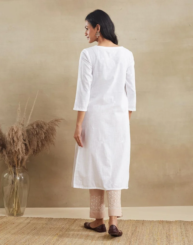 Fabindia  Offwhite Cotton Chikankari Long Kurta for Women | Best Price UAE