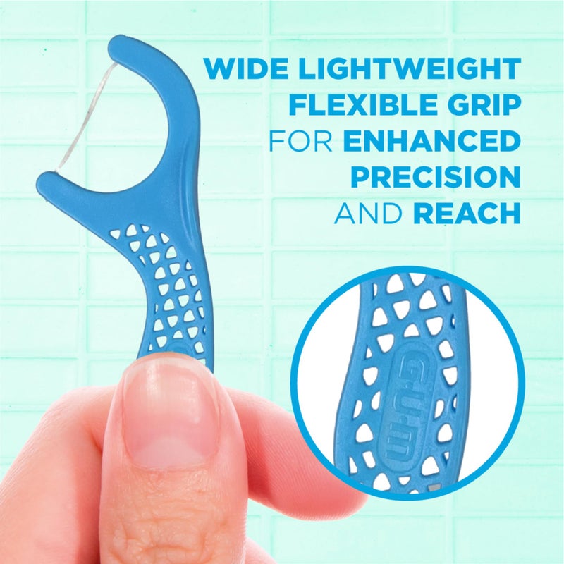 GUM Advanced Care Floss Picks - Dental Flossers for Adults with Vitamin E and Fluoride - Extra Strong Shred-Resistant Dental Floss, Easy Grip Handle, Fresh Mint Flavor, 150 Count - Image 5