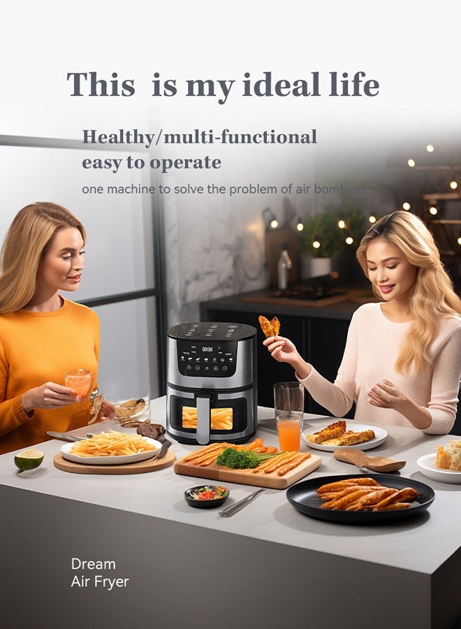 DUNISO Air fryer, multifunctional intelligent visual oven, stainless steel fryer, non stick, detachable, 2400W, suitable for deep frying, grilling, deep frying and baking, 7L, black  - Image 3