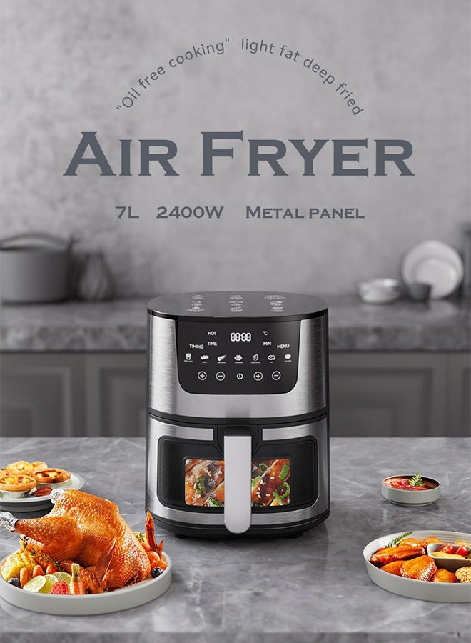 DUNISO Air fryer, multifunctional intelligent visual oven, stainless steel fryer, non stick, detachable, 2400W, suitable for deep frying, grilling, deep frying and baking, 7L, black  - Image 4
