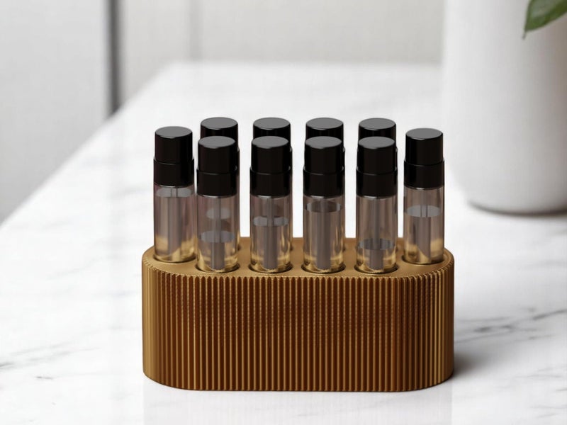 Gallery of Drip Perfume Sample Organizer for Bathroom or Vanity â€“ Ideal Makeup and Skincare Storage, Desk and Bathroom Counter Organizer, Gift for Her (2mL Gold - Fits Mini Perfume Samples) - Image 5