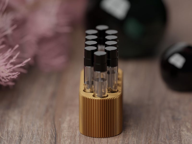 Gallery of Drip Perfume Sample Organizer for Bathroom or Vanity â€“ Ideal Makeup and Skincare Storage, Desk and Bathroom Counter Organizer, Gift for Her (2mL Gold - Fits Mini Perfume Samples) - Image 4