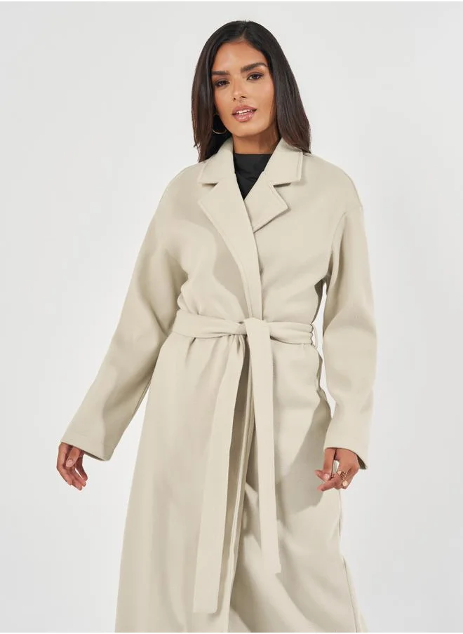 Styli Regular Fit Midi Belted Wool Like Coat