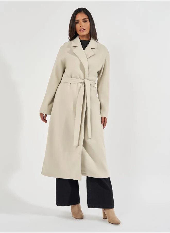 Styli Regular Fit Midi Belted Wool Like Coat