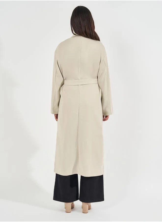 Styli Regular Fit Midi Belted Wool Like Coat