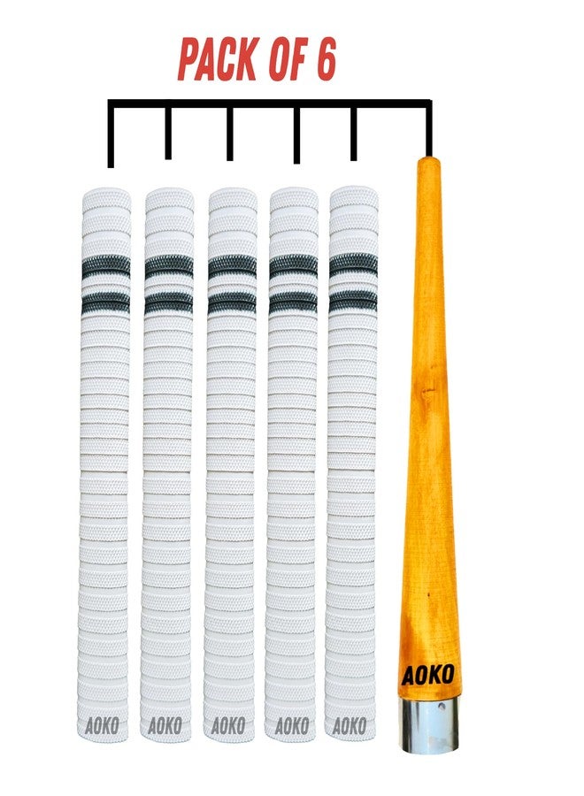 AOKO مقبض مضرب الكريكيت من AOKO مصنوع من المطاط، 5 مقابض لتحسين الأداء مع امتصاص أفضل للصدمات، بالإضافة إلى مخروط خشبي واحد للإمساك (عبوة من 6 قطع). - Image 2