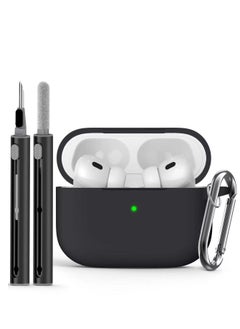 Generic Drop-proof, Fingerprint-resistant Soft Silicone Case for AirPods Pro 2/Pro with Cleaning Kit and Keychain (Black)  - Image 1
