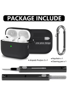 Generic Drop-proof, Fingerprint-resistant Soft Silicone Case for AirPods Pro 2/Pro with Cleaning Kit and Keychain (Black)  - Image 2