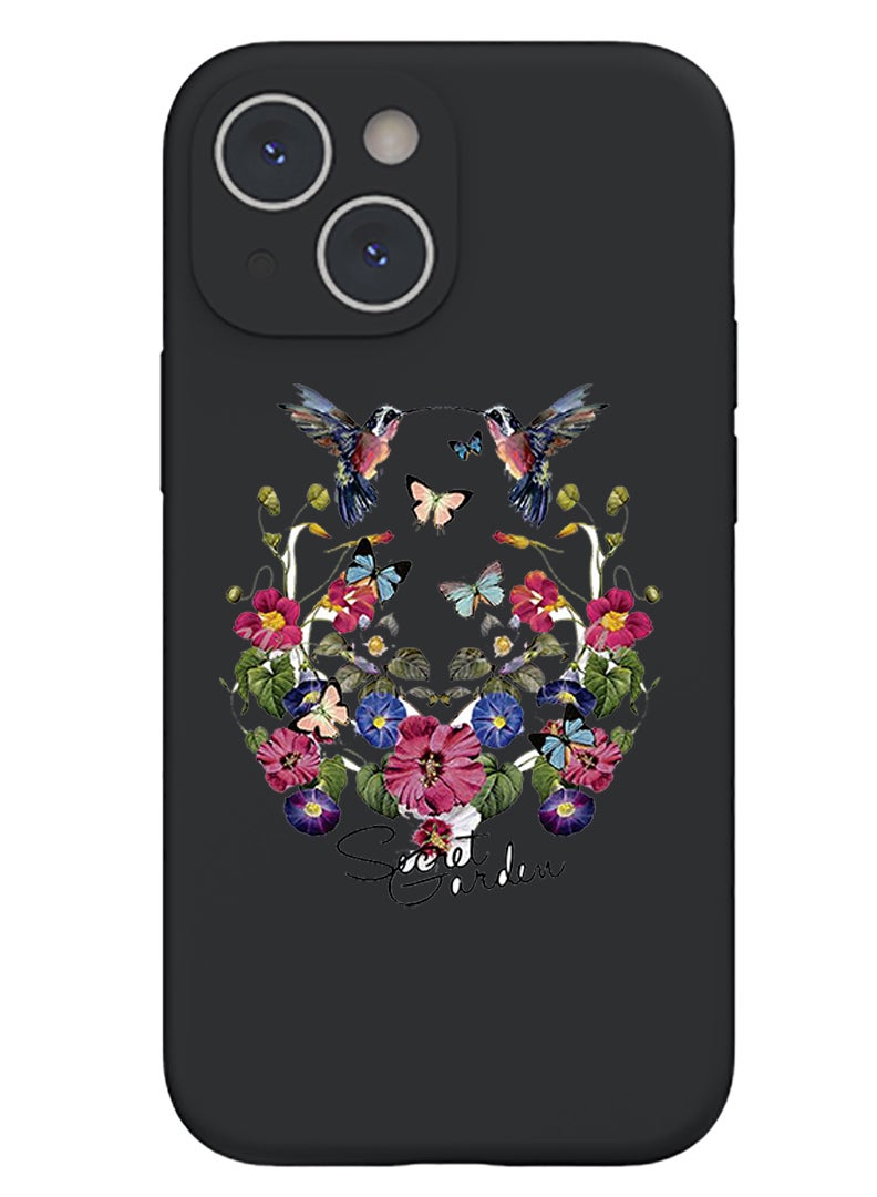 Theodor Protective Slim Fit Case Liquid Silicone Cover with Full Body Protection Anti-Scratch Shockproof Case For iPhone 15 Plus Black - Secret Garden - Image 1