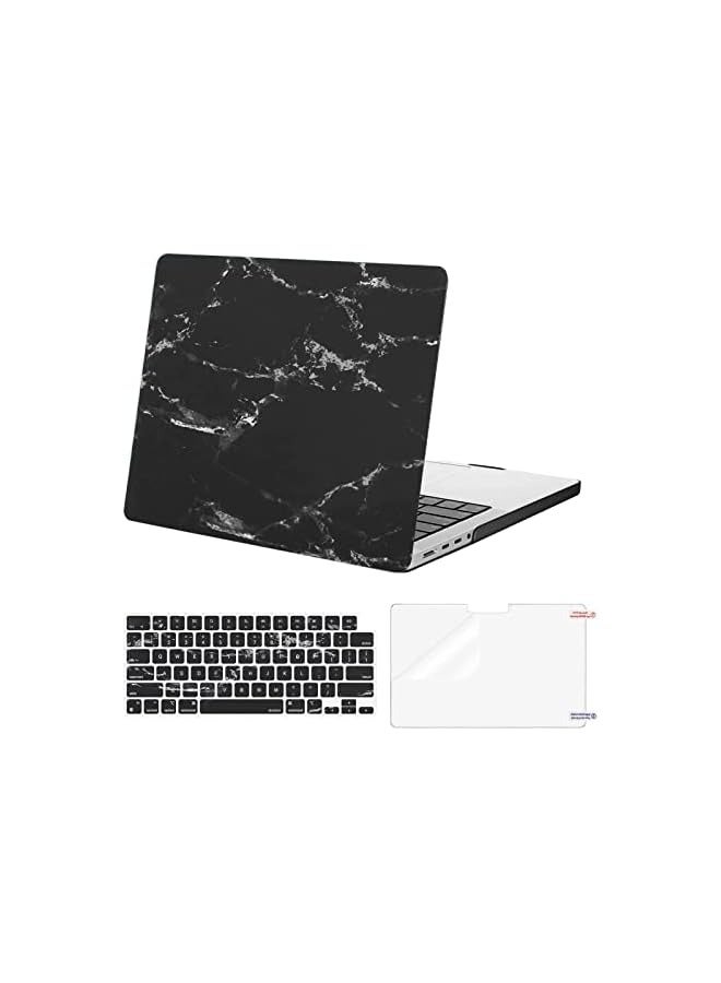 بروماس متوافق مع حافظة MacBook Pro مقاس 14 بوصة إصدار 2021 2022 A2442 M1 Pro / M1 Max مع شاشة Liquid Retina XDR تعمل باللمس وغطاء بلاستيكي صلب وغطاء لوحة مفاتيح وواقي شاشة، رخام أسود - Image 1