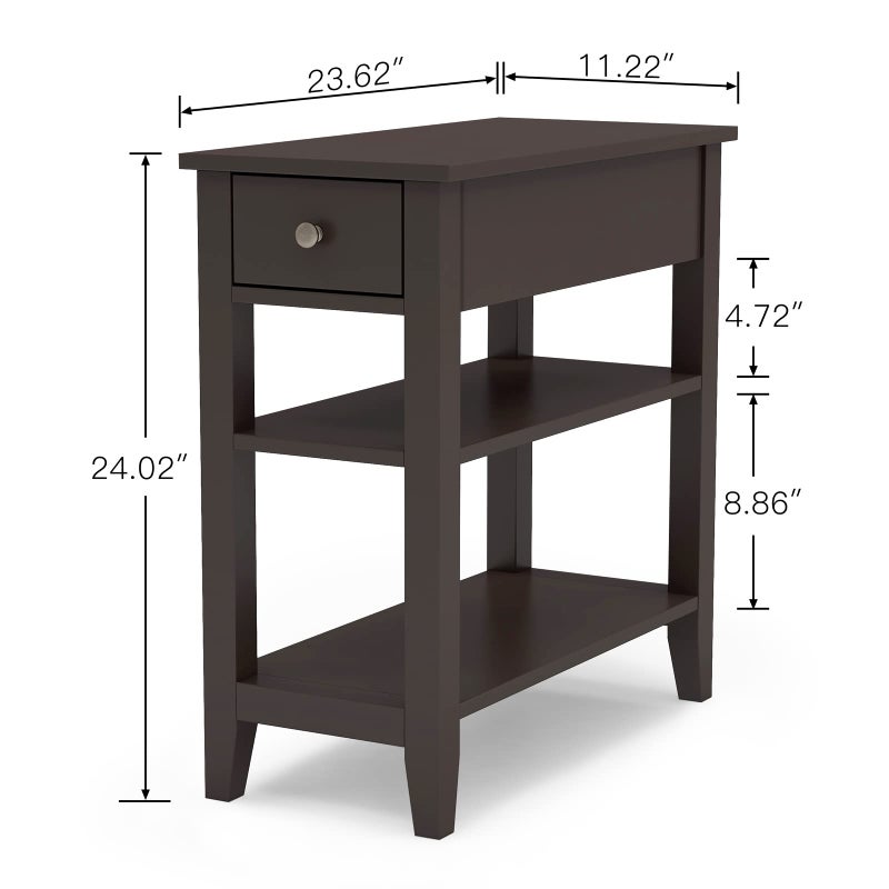 ChooChoo Side Table Living Room, Narrow End Table with Drawer and Shelf, 3-Tier Sofa End Table for Small Space, Espresso - Image 4