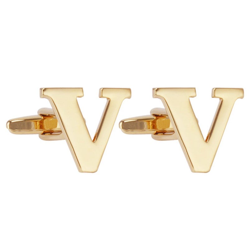 Salutto Men's Gold Letter V Cufflinks 1 Pair with Gift Box (V)