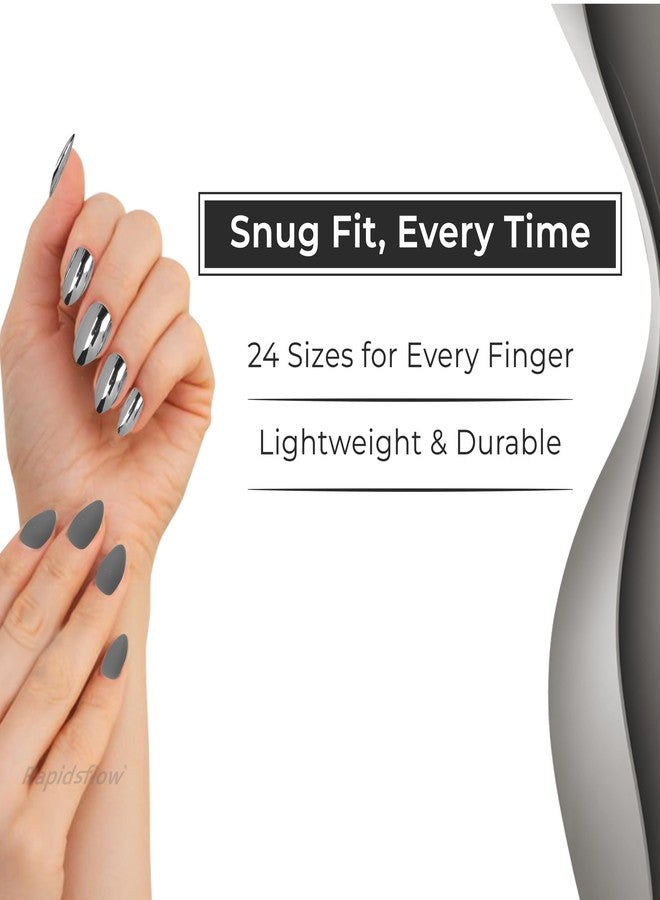رابيدز فلو أظافر صناعية ثنائية اللون من رابيدز فلو مع غراء مُختَبَر ذاتيًا - 24 قطعة أظافر ضغط بلمسة نهائية غير لامعة ولامعة، لا حاجة لأدوات للاستخدام المنزلي والصالون (فضي) - Image 4