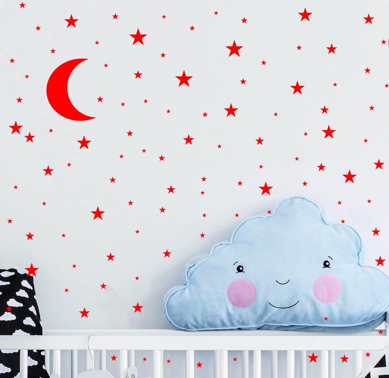 JURUOXIN Moon and Stars Wall Decal Vinyl Sticker for Kids Boy Girls Baby Room Decoration Good Night Nursery Wall Decor Home House Bedroom Design YMX16 (Red) - Image 2
