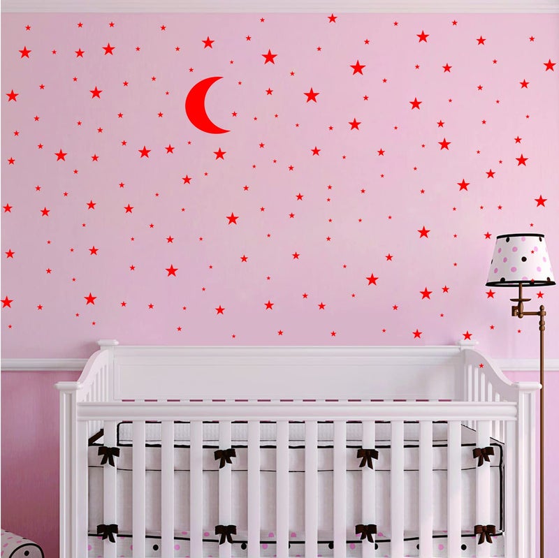 JURUOXIN Moon and Stars Wall Decal Vinyl Sticker for Kids Boy Girls Baby Room Decoration Good Night Nursery Wall Decor Home House Bedroom Design YMX16 (Red) - Image 3