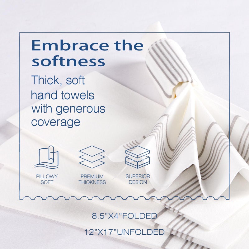 DaYammi 100 PCS Silver Napkins Disposable Hand Towels  Soft and Absorbent Linen Feel Dinner Napkins  disposable hand towels  White and Silver Paper Napkins  Paper Guest Towels for Bathroom Kitchen Party - Image 2