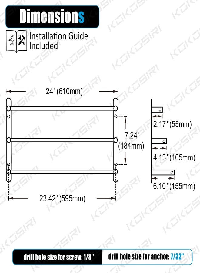 KOKOSIRI Bath Towel Bars Stainless Steel Bathroom 3-Tiers Ladder Towel Rack Wall Mount Towels Shelves, Brushed Nickel, B5002BR-L24 - Image 2