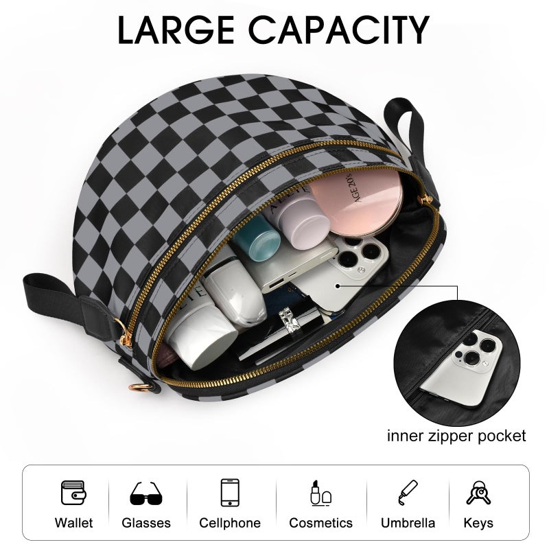 Becokan Checkered Nylon Crossbody Bag Bum Bag for Women Mom Spacious Checkered Crossbody Purses Shoulder Handbag - Image 4