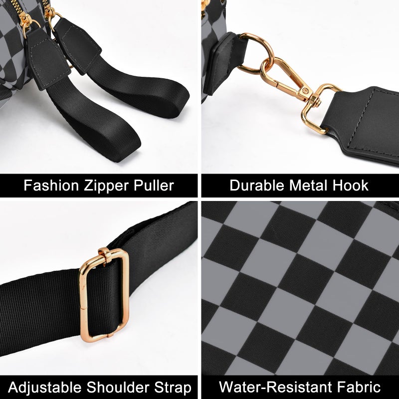 Becokan Checkered Nylon Crossbody Bag Bum Bag for Women Mom Spacious Checkered Crossbody Purses Shoulder Handbag - Image 3