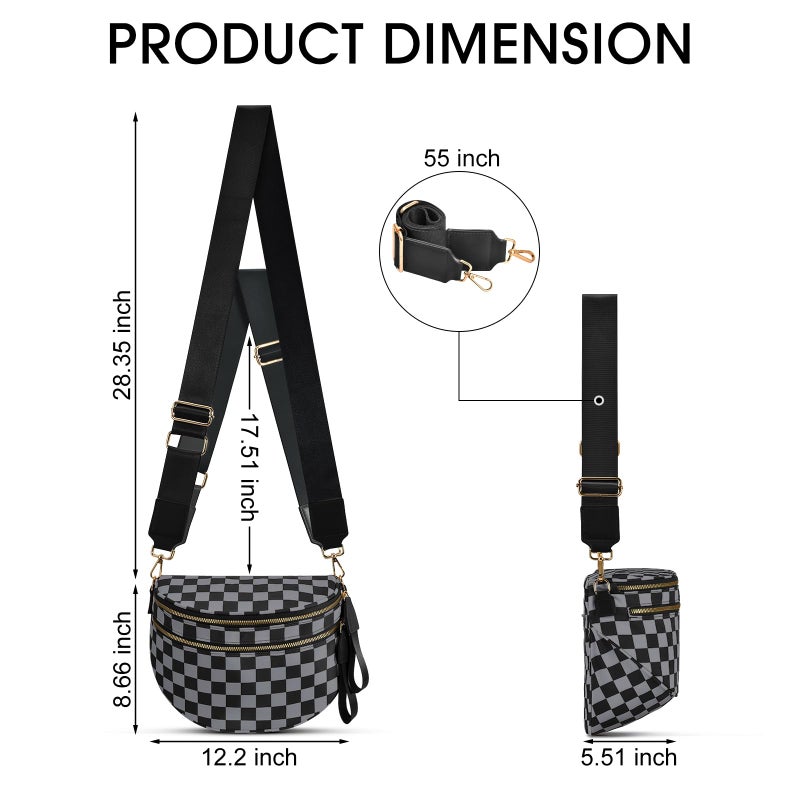 Becokan Checkered Nylon Crossbody Bag Bum Bag for Women Mom Spacious Checkered Crossbody Purses Shoulder Handbag - Image 2
