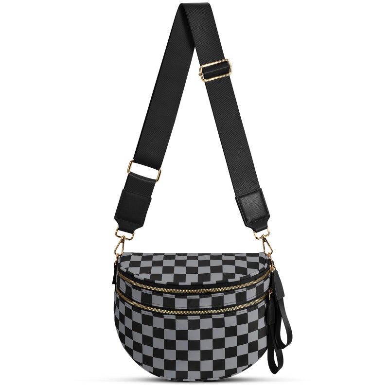 Becokan Checkered Nylon Crossbody Bag Bum Bag for Women Mom Spacious Checkered Crossbody Purses Shoulder Handbag - Image 1