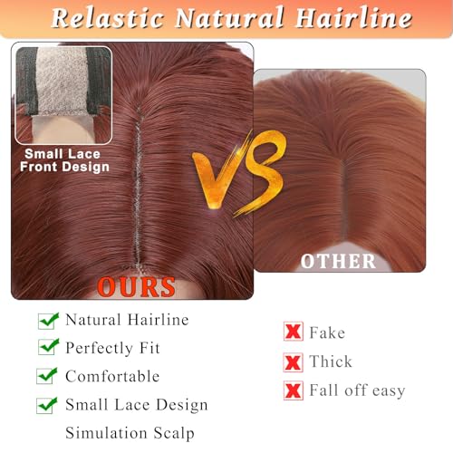 Mairead 28 Inch Long Curly Synthetic Lace Front Wigs for Women Middle Part Red Ginger Deep Wave Wig 4" Simulated Scalp Crimps Curls Hair Replacement Wigs for Daily Party Use 350# - Image 3