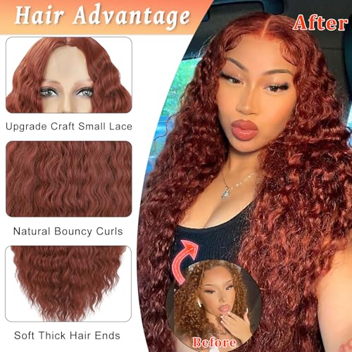 Mairead 28 Inch Long Curly Synthetic Lace Front Wigs for Women Middle Part Red Ginger Deep Wave Wig 4" Simulated Scalp Crimps Curls Hair Replacement Wigs for Daily Party Use 350# - Image 4