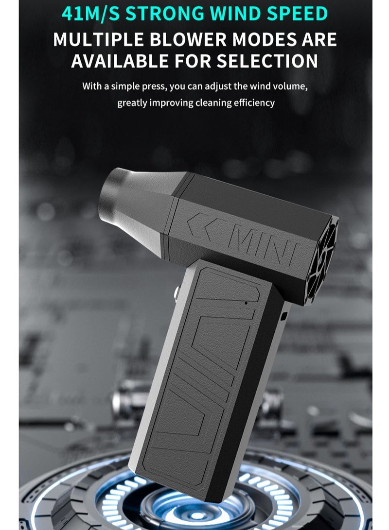 منفاخ هواء كهربائي محمول باليد - بقوة عالية جدًا بسرعة 90000 دورة في الدقيقة، بدون سلك، مزوّد بمروحة بدون فرشاة عالية العزم وتوربو عنيف، يعمل بثلاث سرعات قابلة للتعديل، مزوّد ببطارية قابلة لإعادة الشحن، مثالي لتنظيف الغبار من الكمبيوتر، لوحة المفاتيح، المنزل، الهواء الطلق، والسيارة. - Image 2