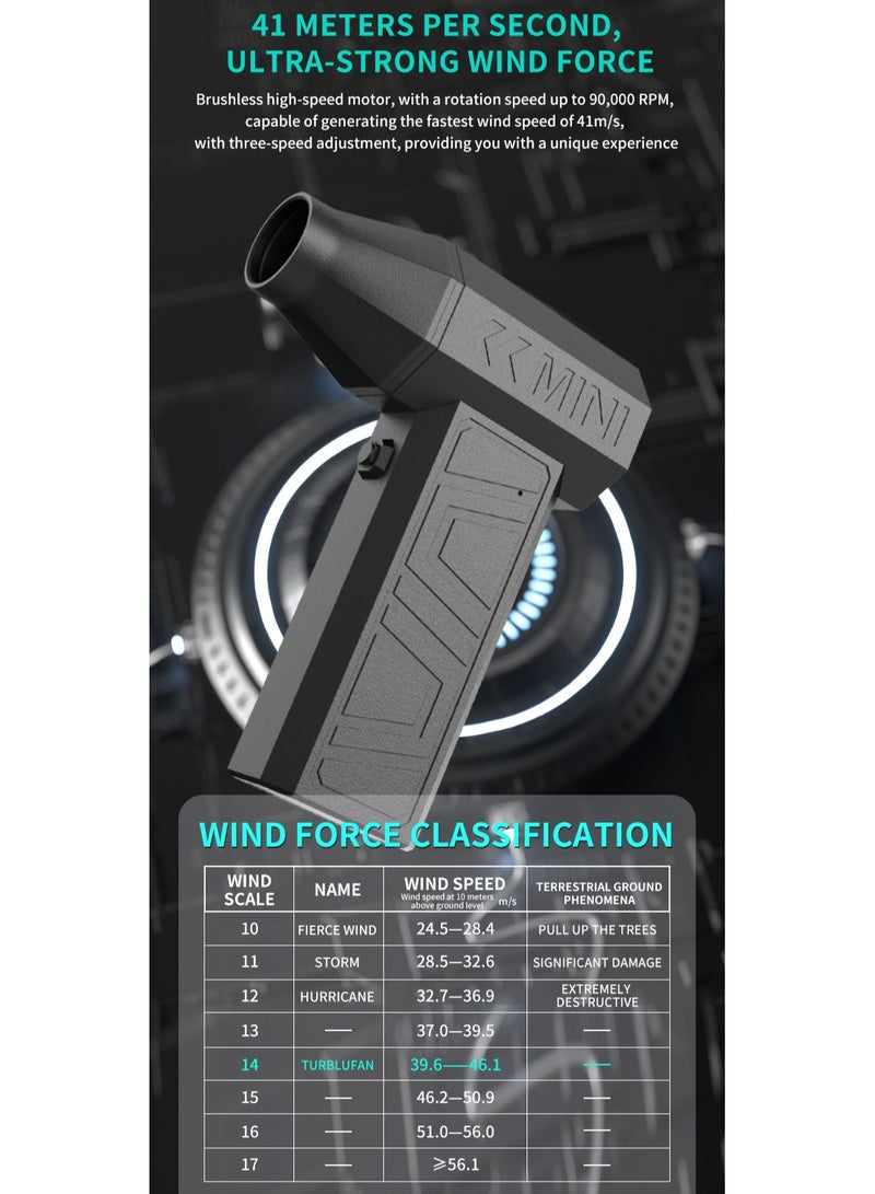 منفاخ هواء كهربائي محمول باليد - بقوة عالية جدًا بسرعة 90000 دورة في الدقيقة، بدون سلك، مزوّد بمروحة بدون فرشاة عالية العزم وتوربو عنيف، يعمل بثلاث سرعات قابلة للتعديل، مزوّد ببطارية قابلة لإعادة الشحن، مثالي لتنظيف الغبار من الكمبيوتر، لوحة المفاتيح، المنزل، الهواء الطلق، والسيارة. - Image 4