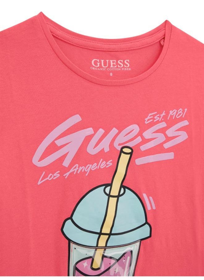 GUESS Kids Graphic Print Crew Neck T-Shirt  - Image 3