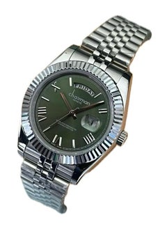 Chairman GENEVE Men's Silver Stainless Steel Wrist Watch, Day/Date with Green Dial 