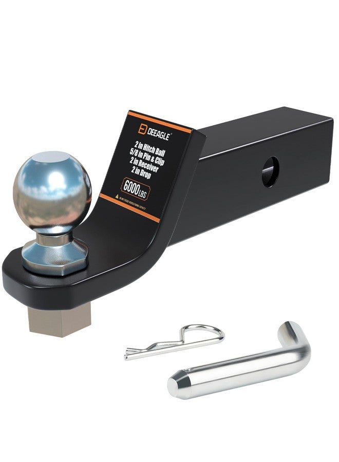 DEEAGLE 2 inch Ball Hitch with Pin, Solid Steel Receiver Hitches, Trailer Ball Hitch Fits 2 inch Receiver, 6000lbs, 2 in Drop - Image 1