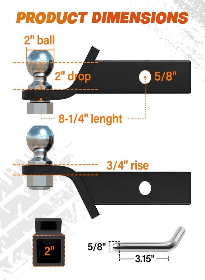 DEEAGLE 2 inch Ball Hitch with Pin, Solid Steel Receiver Hitches, Trailer Ball Hitch Fits 2 inch Receiver, 6000lbs, 2 in Drop - Image 2