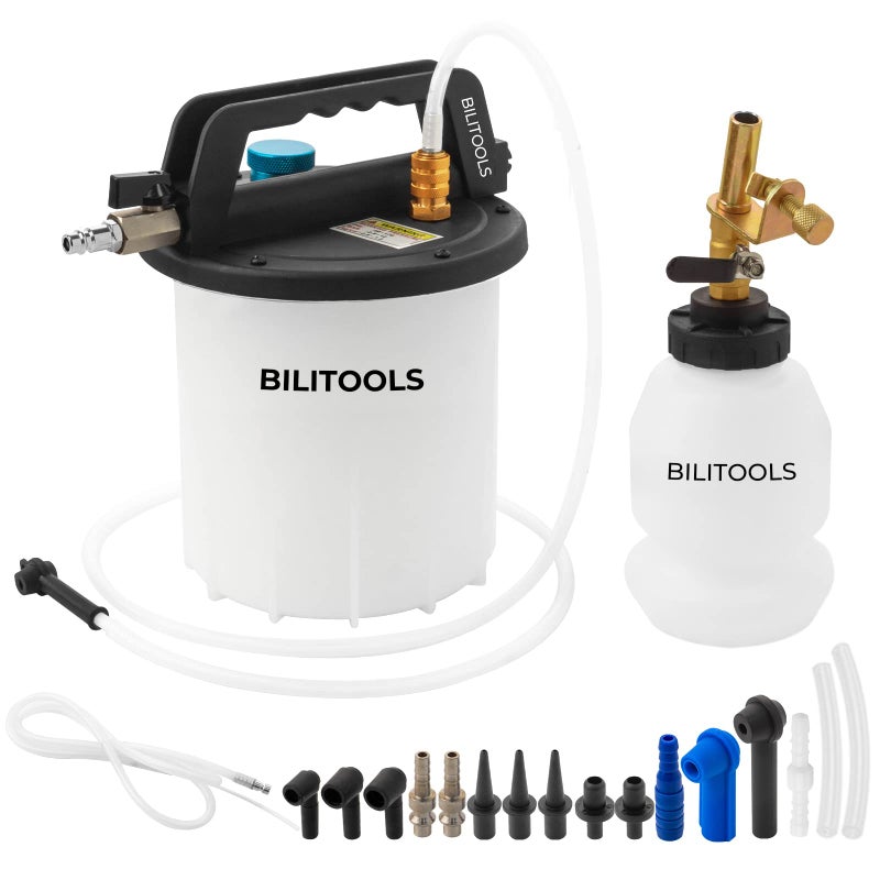 BILITOOLS 3L Vacuum Brake Bleeder Kit One Person Pneumatic Brake Fluid Clutch Bleeding Extractor Tool with Adapters 1L Refilling Bottle