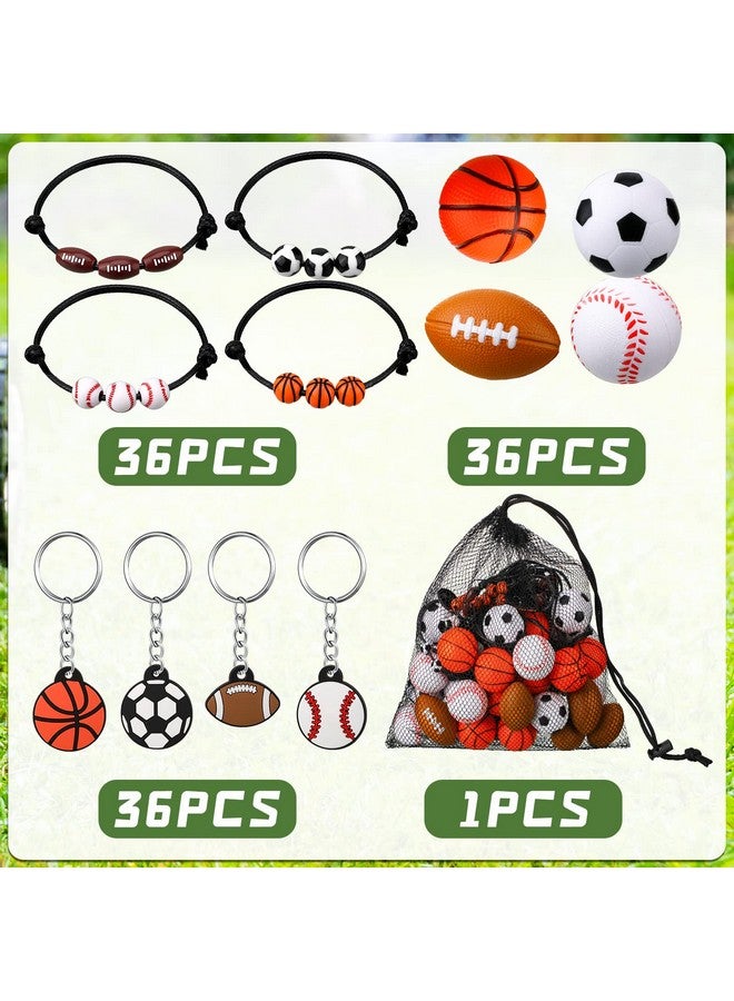 Nosiny 108 Pcs Sportball Party Favors Bulk 36 Pcs Sport Keychain Gifts 36 Pcs Sportball Stress Balls 36 Pcs Charm Bracelets for Team Birthday Party Supplies - Image 2