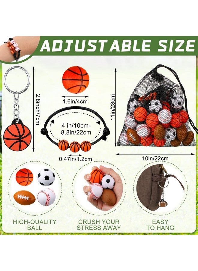 Nosiny 108 Pcs Sportball Party Favors Bulk 36 Pcs Sport Keychain Gifts 36 Pcs Sportball Stress Balls 36 Pcs Charm Bracelets for Team Birthday Party Supplies - Image 3