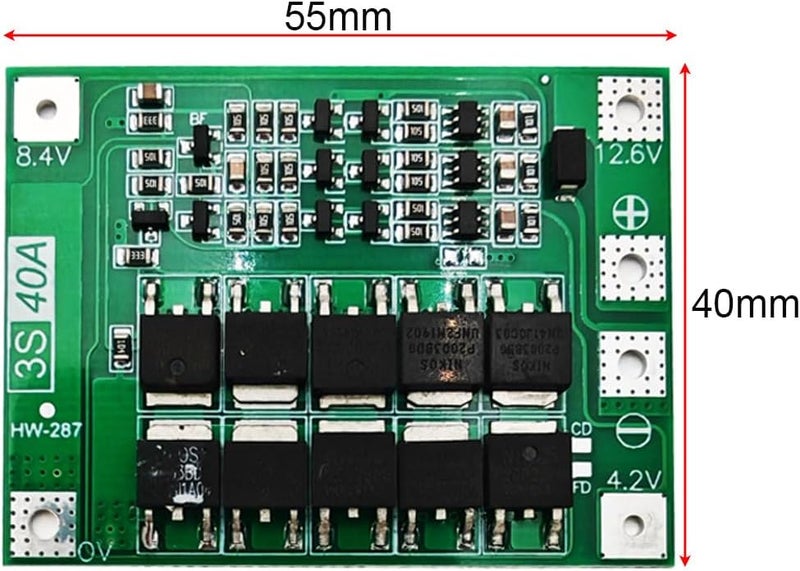 Gebildet 3 قطع لوحة حماية BMS PCB شاحن 3S 11.1V 12V 12.6V 40A 18650، شاحن بطارية ليثيو�� أيون، وحدة خلية ليبو لمحرك المثقاب مع توازن - Image 3