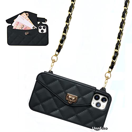 UnnFiko Wallet Case Compatible with iPhone 14 Pro Max, Cute Light Luxury Bag Design, Purse Flip Card Pouch Cover Soft Silicone Case with Handstrap Long Shoulder Strap (Black, iPhone 14 Pro Max) - Image 1