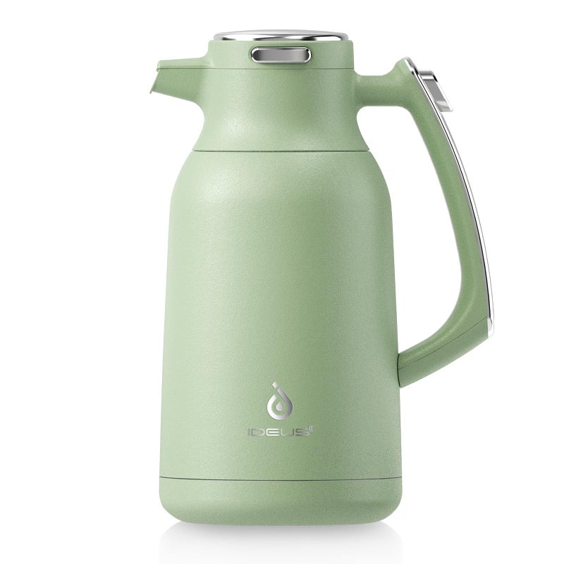 IDEUS 68 oz Stainless Steel Thermal Coffee Carafe Double Wall Insulated Vacuum Flask Water Coffee and Beverage Dispenser 12 Hour Heat 24 Hour Cold Retention Avocado Green