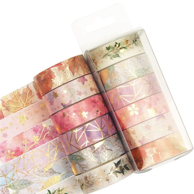 JAGDIV 6 Rolls Gold Floral Paper Washi Tape Set DIY Crafts Bullet Journal Supplies Planners Scrapbook Card or Gift Wrapping Scrapbooking Art Craft Sticky Paper - Image 4