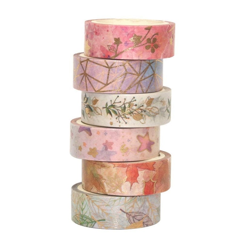 JAGDIV 6 Rolls Gold Floral Paper Washi Tape Set DIY Crafts Bullet Journal Supplies Planners Scrapbook Card or Gift Wrapping Scrapbooking Art Craft Sticky Paper - Image 1