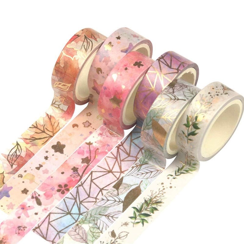 JAGDIV 6 Rolls Gold Floral Paper Washi Tape Set DIY Crafts Bullet Journal Supplies Planners Scrapbook Card or Gift Wrapping Scrapbooking Art Craft Sticky Paper - Image 2