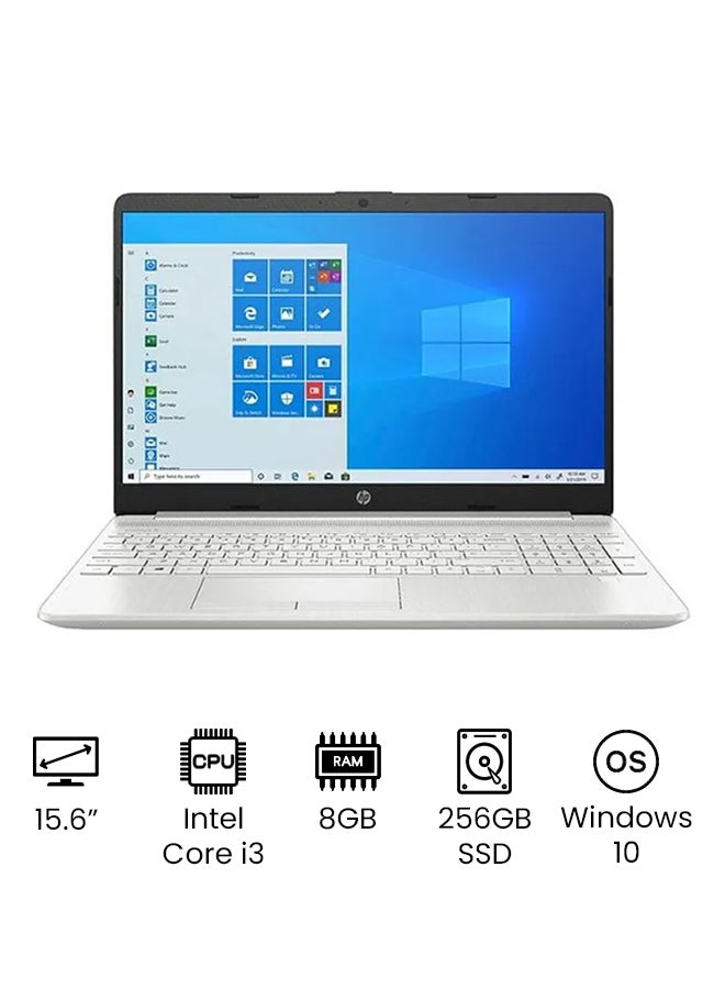 HP لابتوب 15-‎dw بشاشة دقة كاملة الوضوح مقاس 15.6 بوصة ومعالج كور i3-1115G4 وذاكرة رام 8 جيجابايت ومحرك أقراص SSD سعة 256 جيجابايت وبطاقة رسومات إنتل دقة فائقة الوضوح ونظام ويندوز 10 اللغة الإنجليزية فضي - Image 1