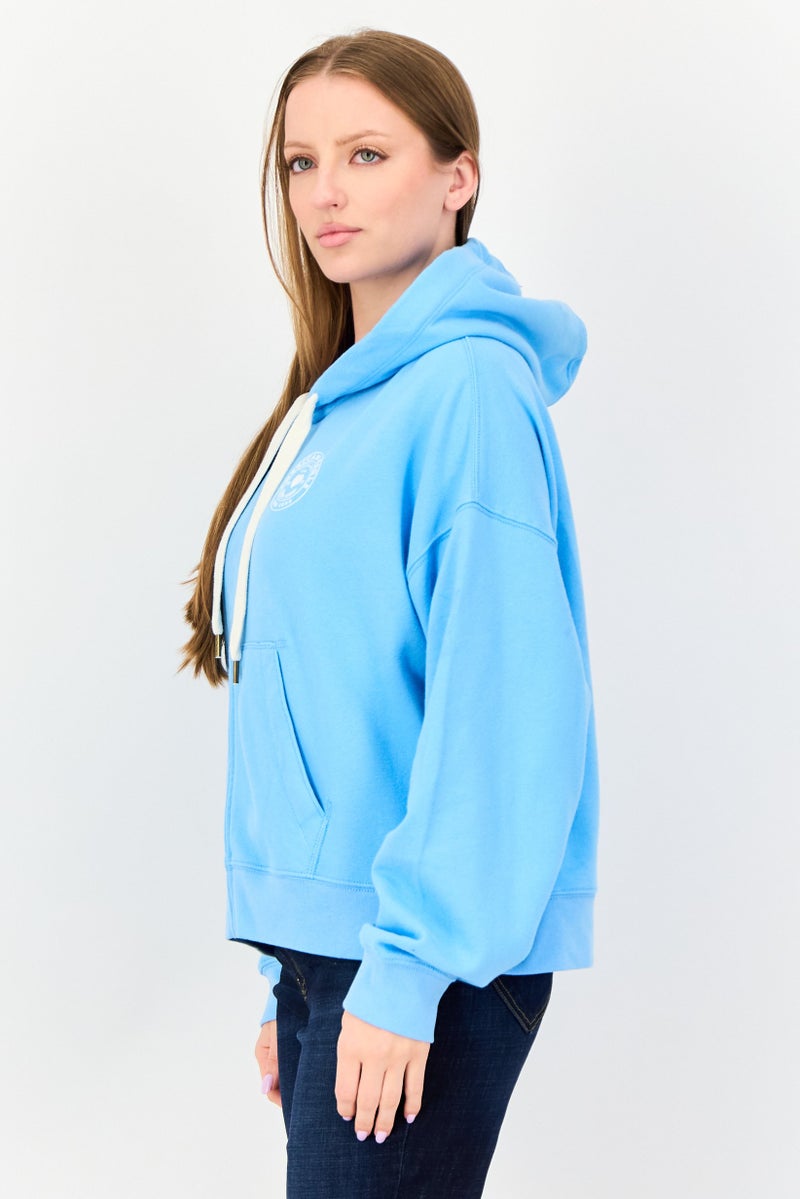 American Eagle Women Brand Logo Long Sleeve Full Zip Hoodies, Blue - Image 2