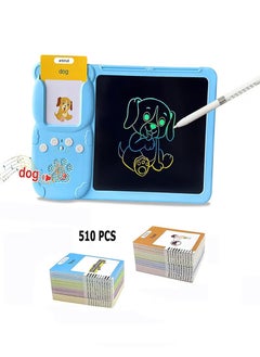JSDUN English Enlightenment Card-Type Early Education Machine, Learning Toys for Young Children, 510 Educational Toy Cards, Drawing Board Electronic Learning Toys Suitable for Boys and Girls Blue  - Image 1