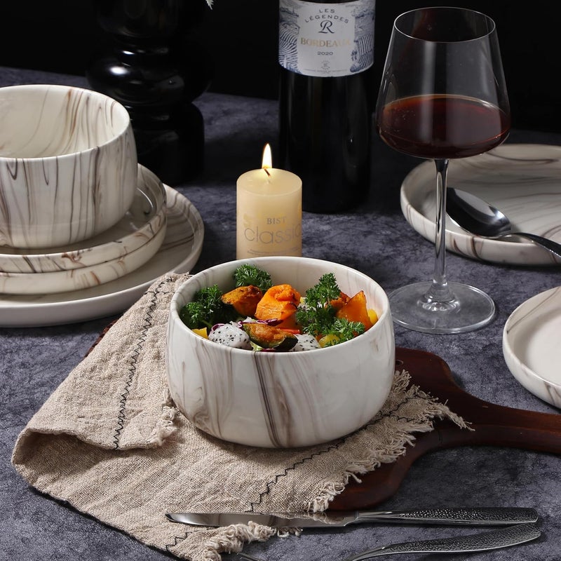Lorren Home Trends Shiny Marble Pattern Dinnerware Set 12 Piece Service for 4 Microwave and Dishwasher Safe - Image 3