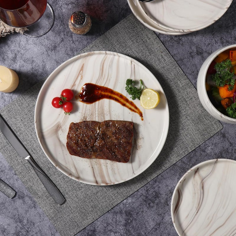 Lorren Home Trends Shiny Marble Pattern Dinnerware Set 12 Piece Service for 4 Microwave and Dishwasher Safe - Image 5